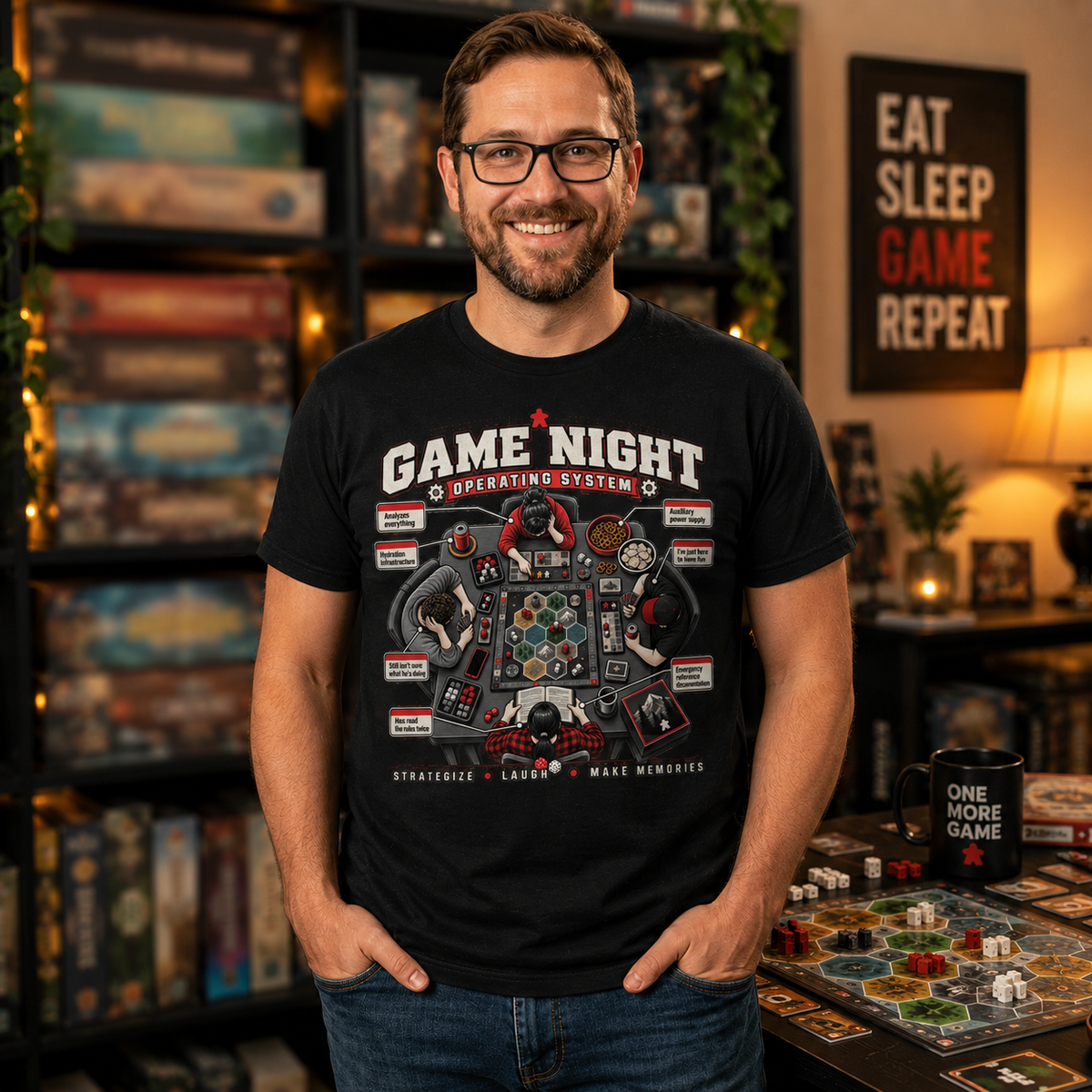 Game Night t-shirts - man wearing a BGT shirt