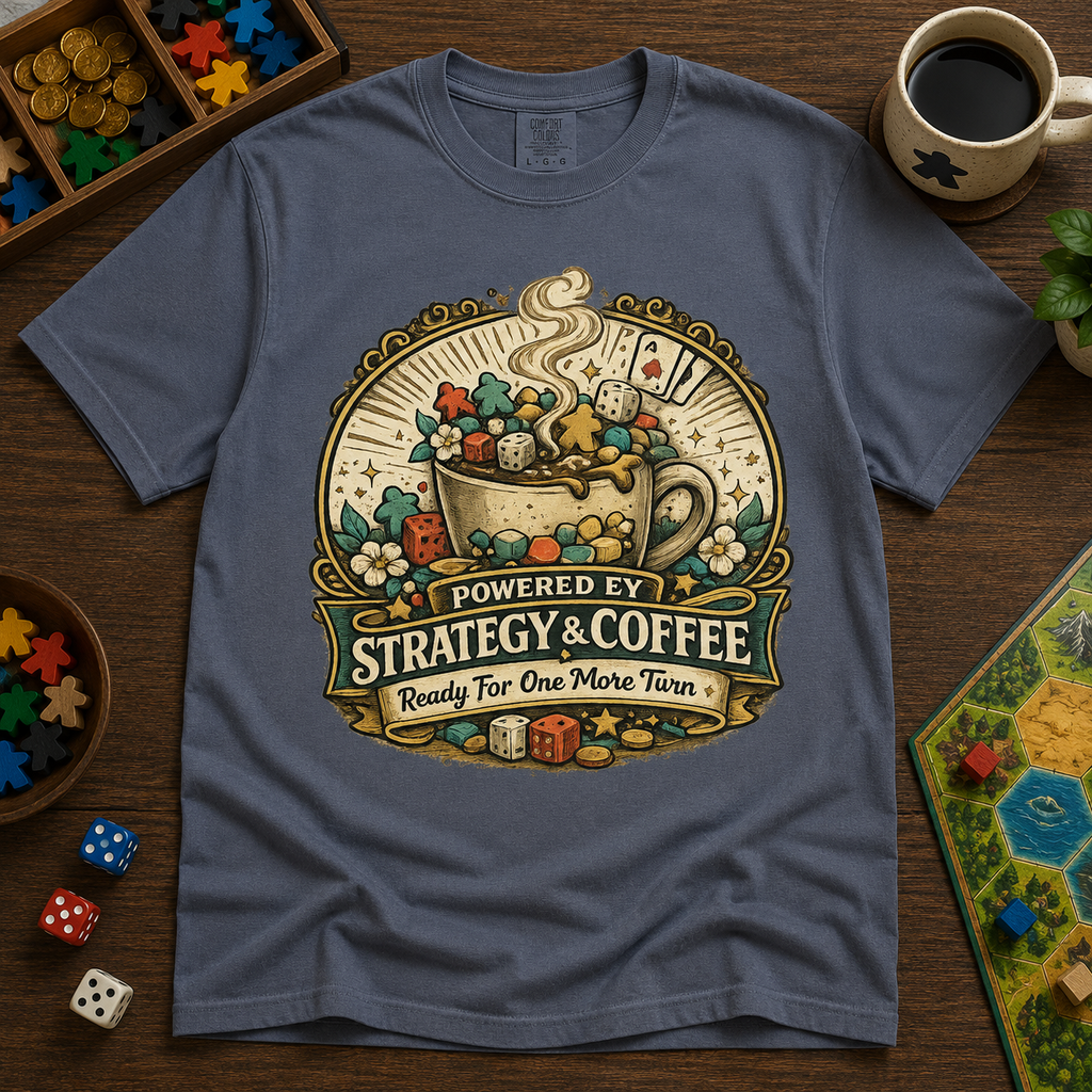 Powered by Strategy and Coffee Board Game T-Shirt