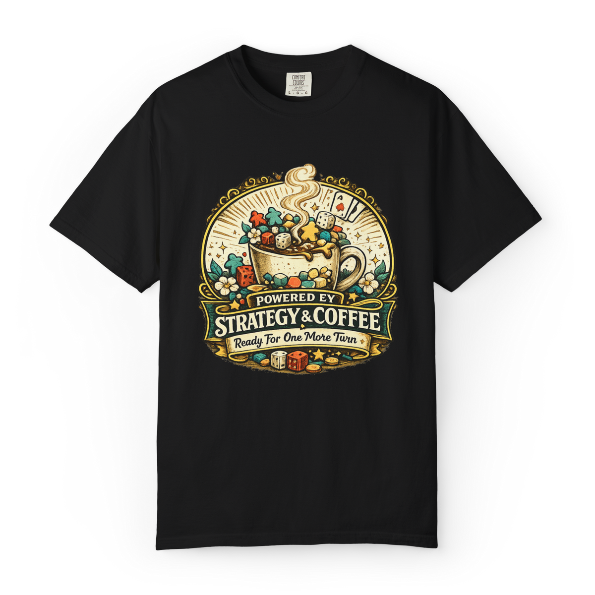 Powered by Strategy and Coffee Board Game T-Shirt