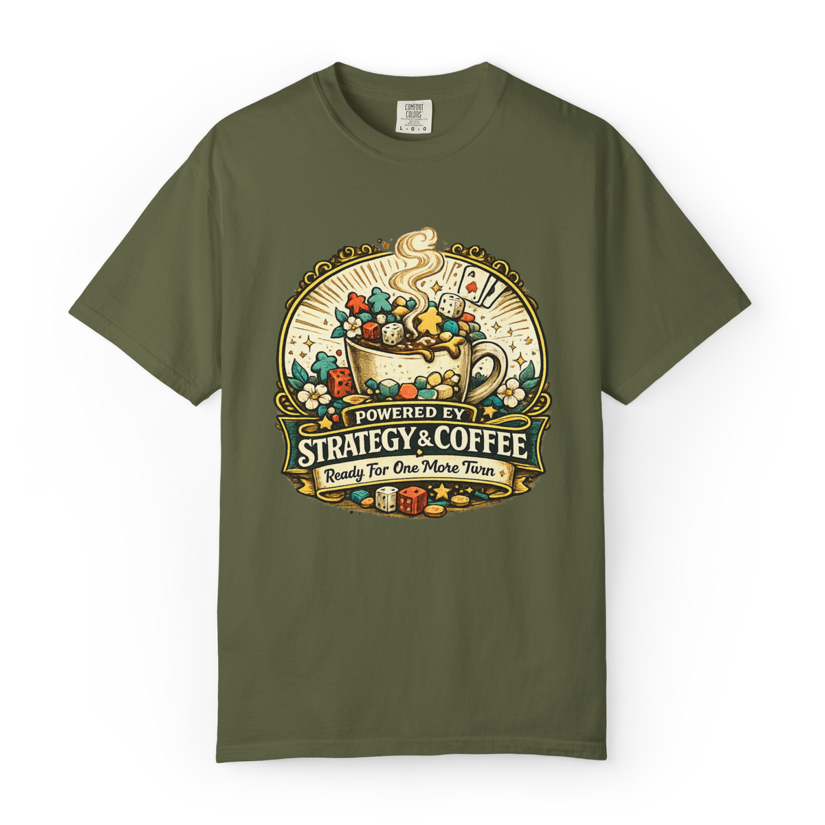 Powered by Strategy and Coffee Board Game T-Shirt