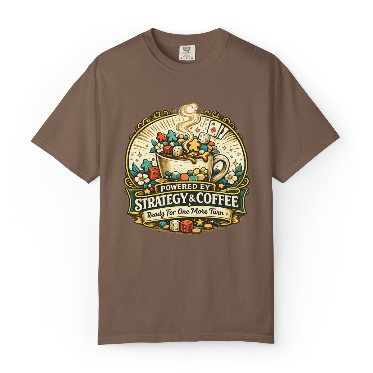 Powered by Strategy and Coffee Board Game T-Shirt