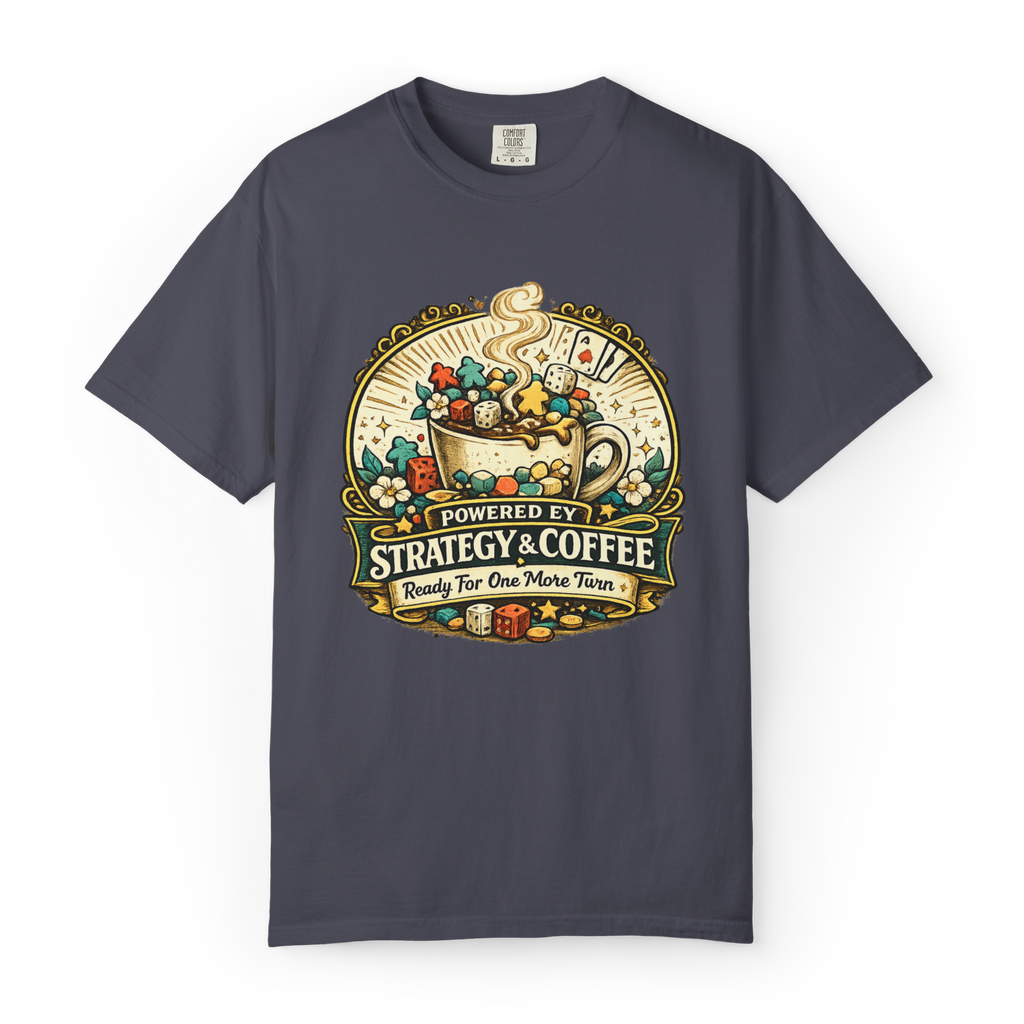 Powered by Strategy and Coffee Board Game T-Shirt