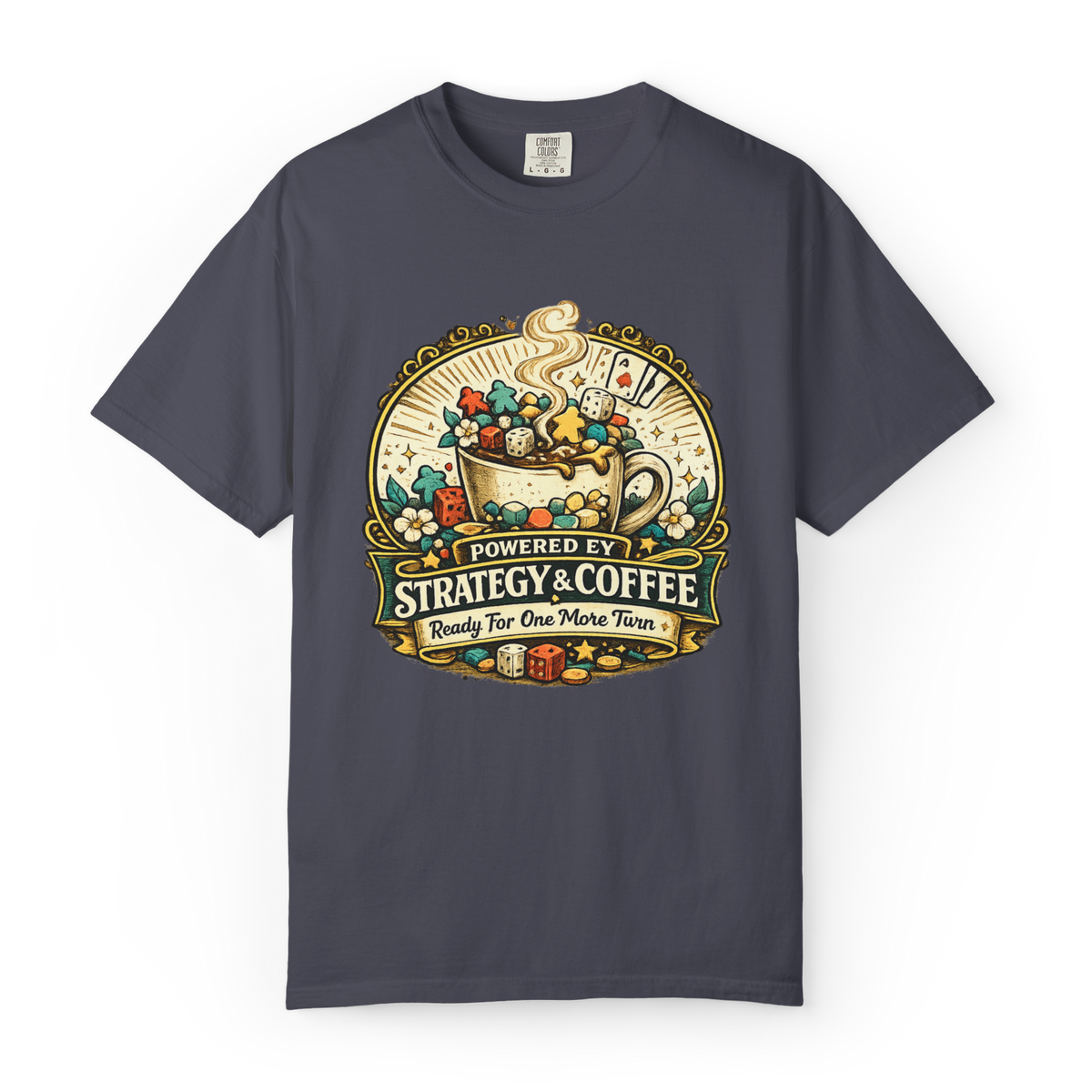 Powered by Strategy and Coffee Board Game T-Shirt