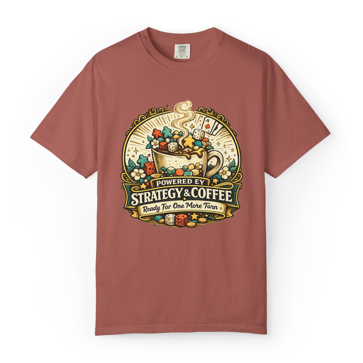 Powered by Strategy and Coffee Board Game T-Shirt
