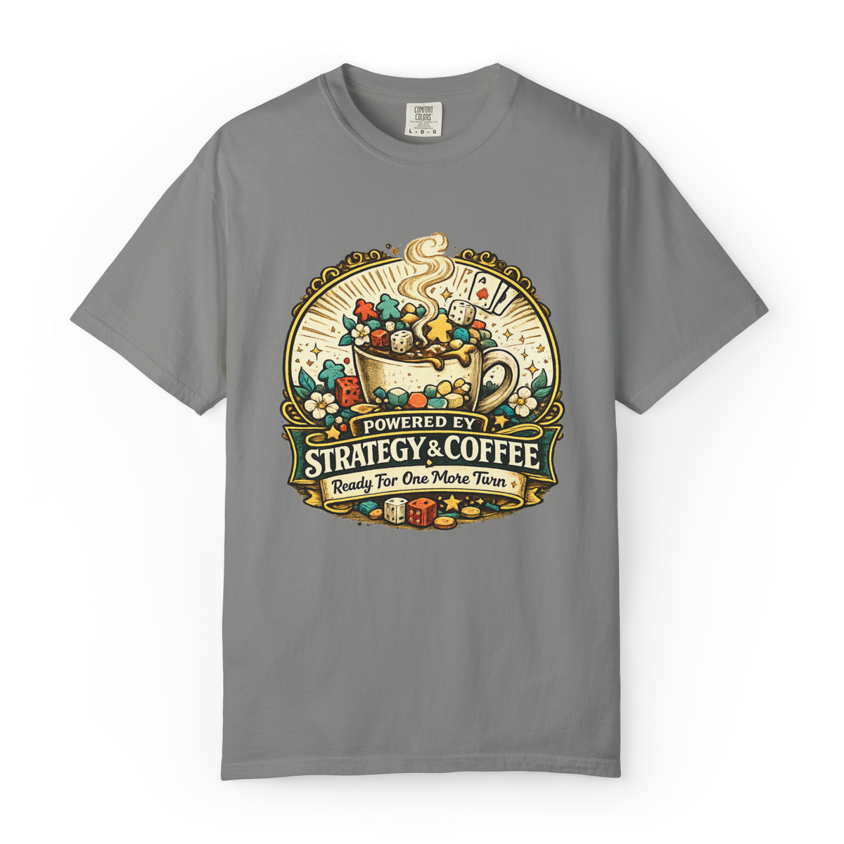 Powered by Strategy and Coffee Board Game T-Shirt